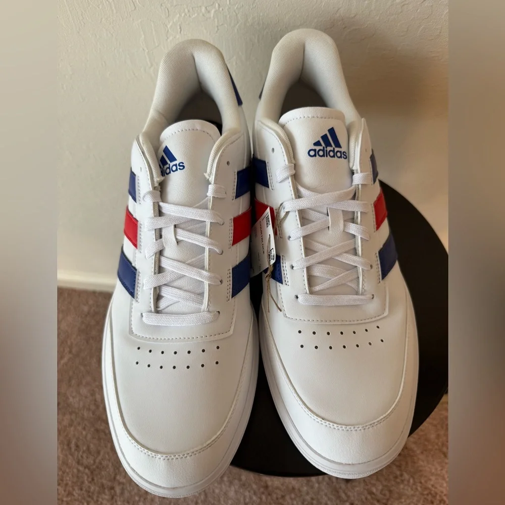 Adidas White Sneakers with Red and Blue Stripes - Picture 1 of 8